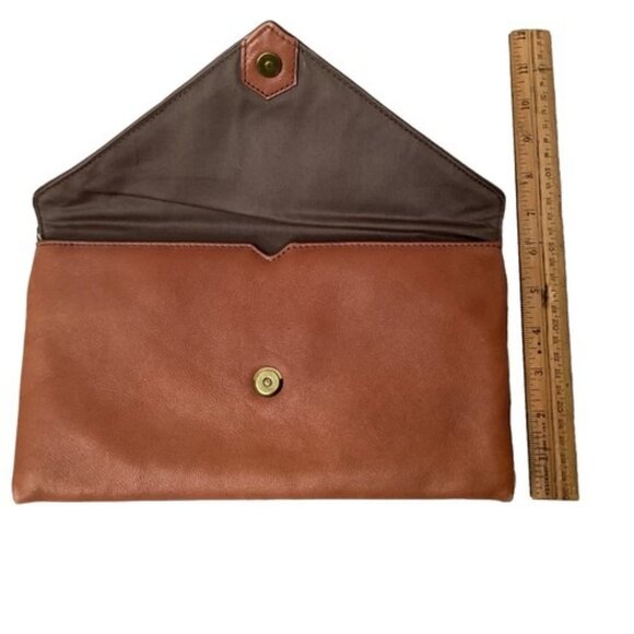 J Crew Clutch Purse Bag Leather Tan 2 Pocket Zipper - Picture 6 of 7